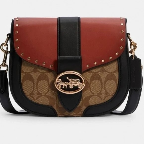 Coach Handbags - New Authentic Coach Georgie Saddle Bag  Colorblock Signature Canvas Crossbody